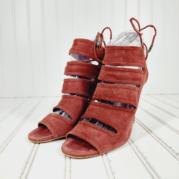 Aquazzura Sexy Thing Burgundy Lace Up Slip On High Heels Pep Toe Sandals B403 - Picture 2 of 13